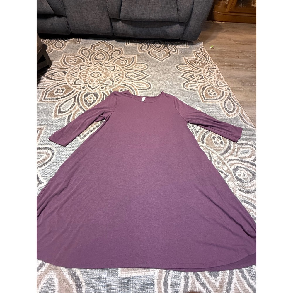 Zenana Premium Womens Large Plum Purple Long Sleeve A-Line Swing Tunic Dress